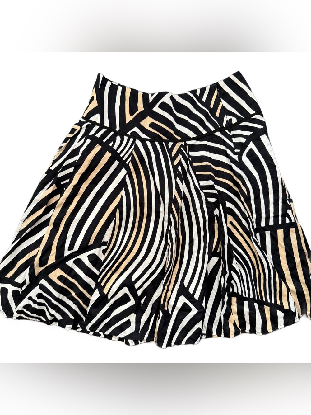 White House Black Market Black, White & Beige Abstract Print Skirt